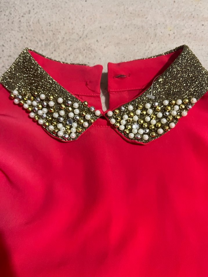 İnci Detaylı Yakalı Kırmızı Kadın Gömlek - Görsel 4