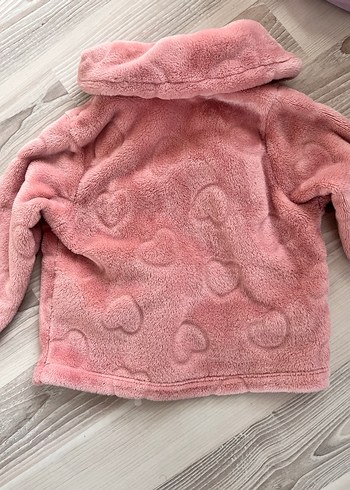 Düğmeli Pudra Pembe Kız Çocuk Peluş Ceket - Görsel 3