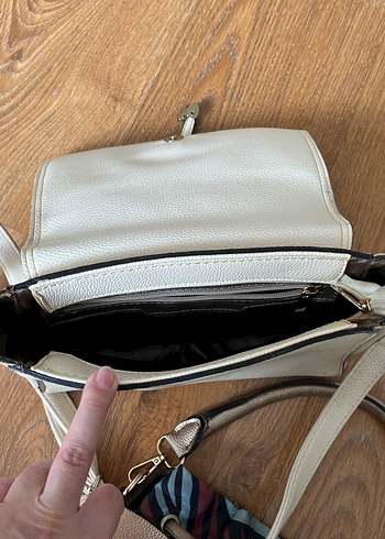 Bohem Zebra Desenli Bej Deri Kadın Çanta - Görsel 4