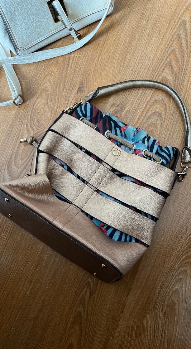 Bohem Zebra Desenli Bej Deri Kadın Çanta - Görsel 3