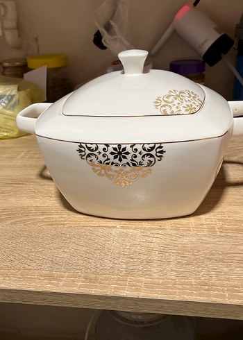 Nakış desenli beyaz kapaklı servis kabı - Görsel 4