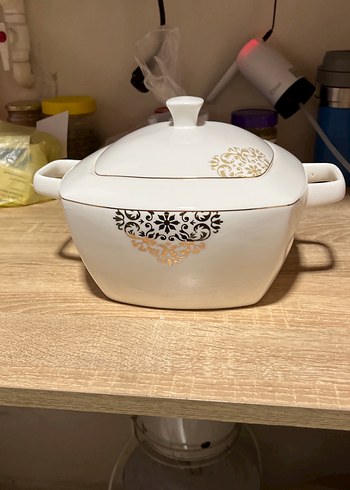 Nakış desenli beyaz kapaklı servis kabı - Görsel 5