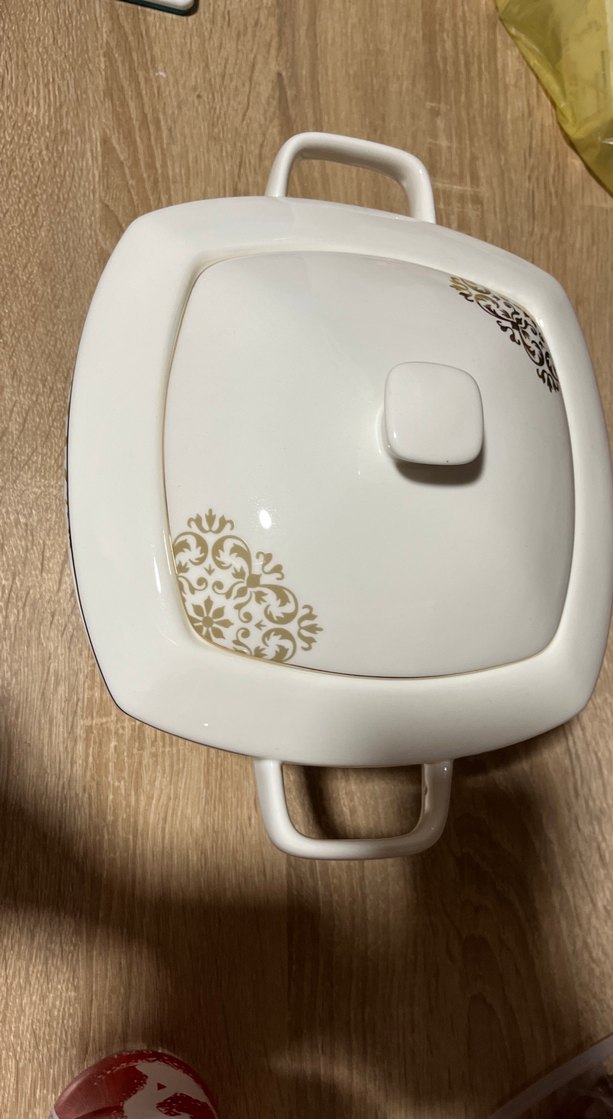 Nakış desenli beyaz kapaklı servis kabı - Görsel 3