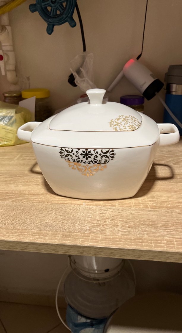 Nakış desenli beyaz kapaklı servis kabı - Görsel 5