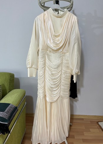 Abiye Ekru Sifon Abiye Elbise