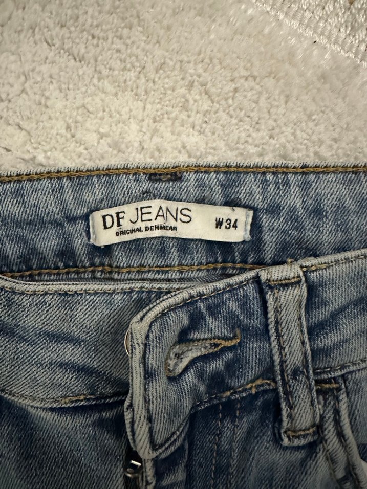 Paça detaylı yüksek bel mavi jeans - Görsel 3