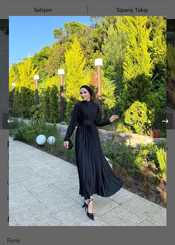Diğer Siyah Piliseli Uzun Kollu Uzun Elbise