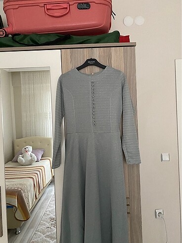 Simli yeşil tesettür elbise - Görsel 5