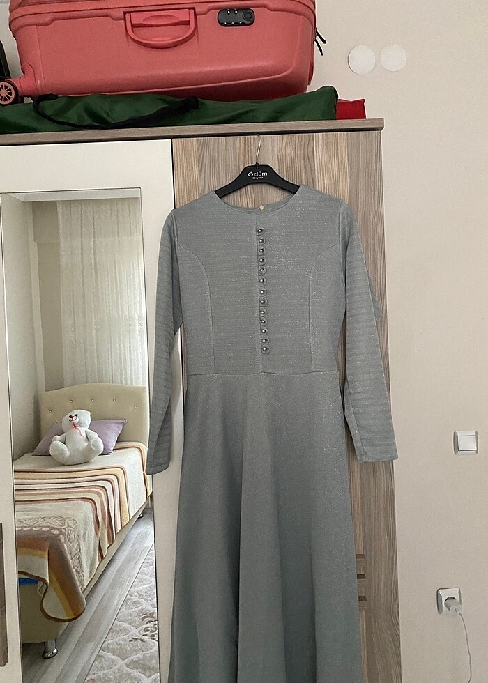 Simli yeşil tesettür elbise - Görsel 5