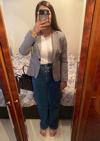 Gri Denim Kadın Blazer Ceket