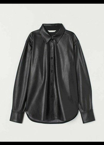 m Beden Düğmeli Siyah Deri Kadın Ceket H&M M beden