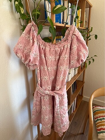 xs Beden Koton Pudra Pembe Dantel Elbise