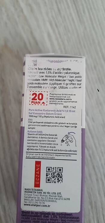 Diğer Etat pur acide hyaluronic 1,5%