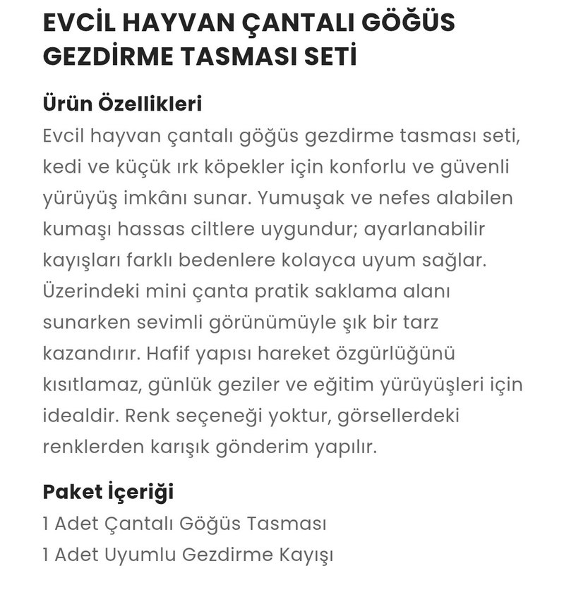 Evcil Hayvan Çantalı Göğüs Gezdirme Tasması Seti - Görsel 5