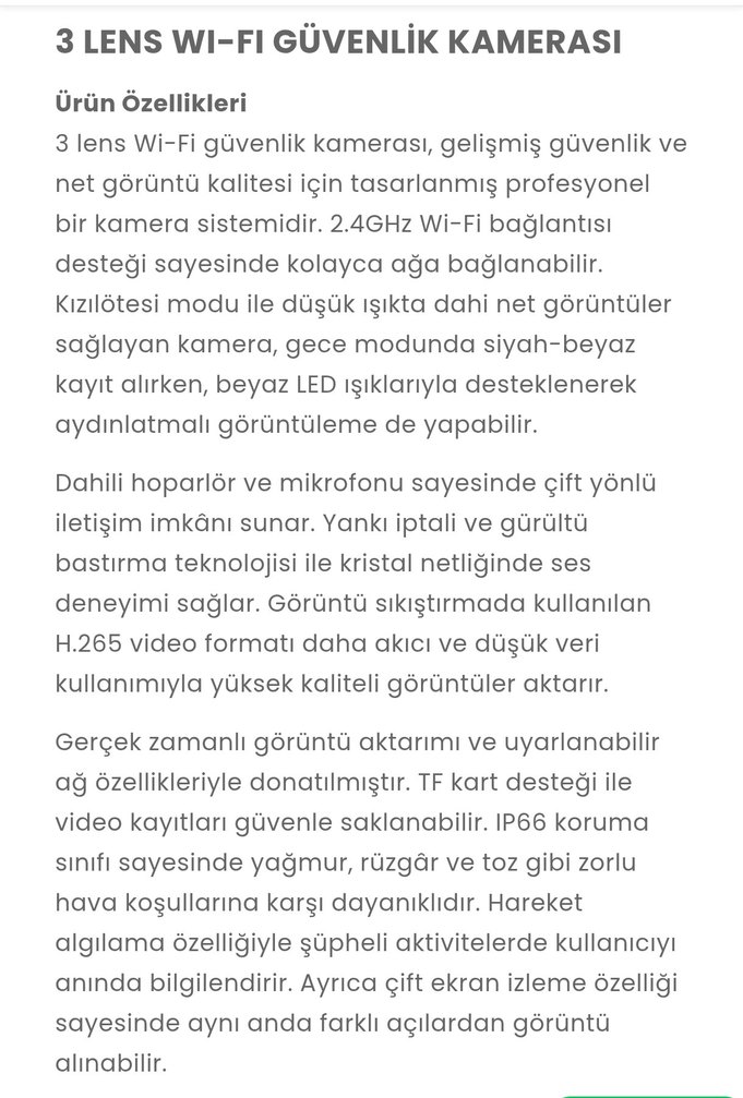 3 lensli wi-fi güvenlik kamerası - Görsel 5