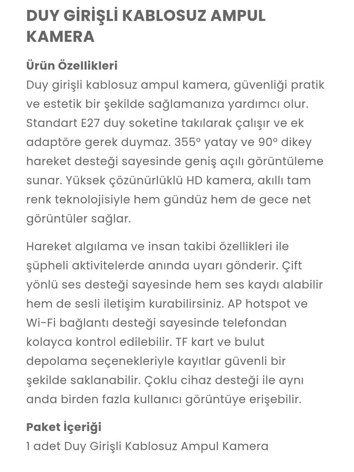 duy girişli kablosuz ampul kamera - Görsel 4