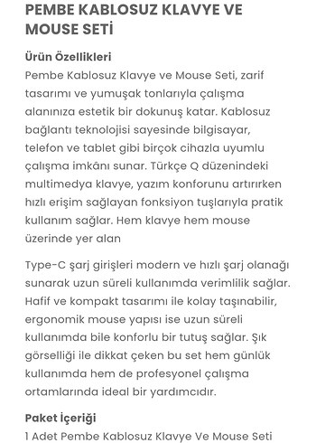 Pastel Pembe Kablosuz Klavye ve Mouse Seti - Görsel 8