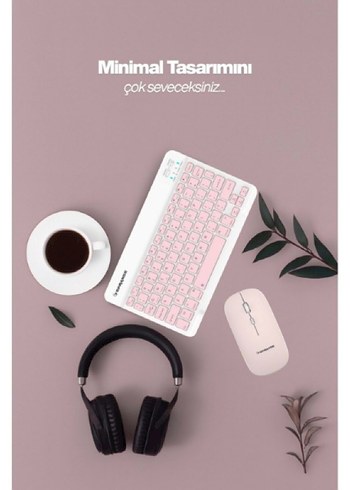 Pastel Pembe Kablosuz Klavye ve Mouse Seti - Görsel 2