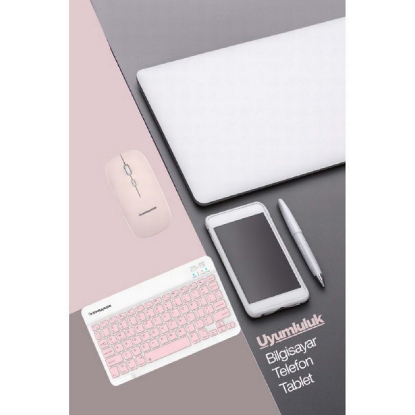 Pastel Pembe Kablosuz Klavye ve Mouse Seti - Görsel 5
