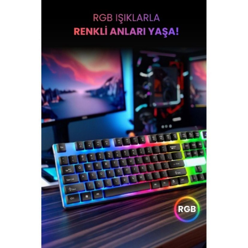 KABLOLU IŞIKLI GAMING STANDART TÜRKÇE Q KLAVYE VE MOUSE SETİ - Görsel 4