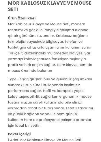 Kablosuz Mor Klavye ve Mouse Seti - Görsel 8