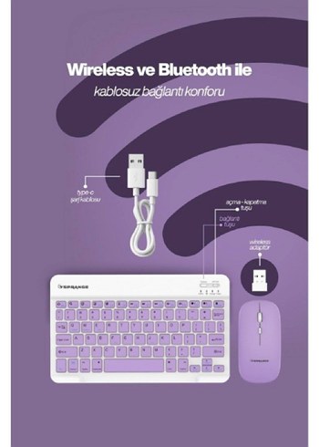 Kablosuz Mor Klavye ve Mouse Seti - Görsel 2