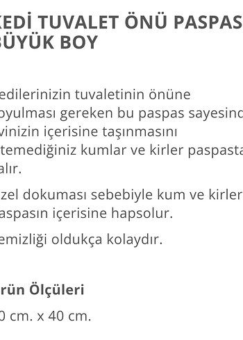 Kedi Tuvaleti önü Kumu Toplama Paspası büyük boy
