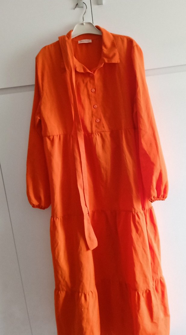 Diger Turuncu Uzun Keten Elbise - Görsel 2