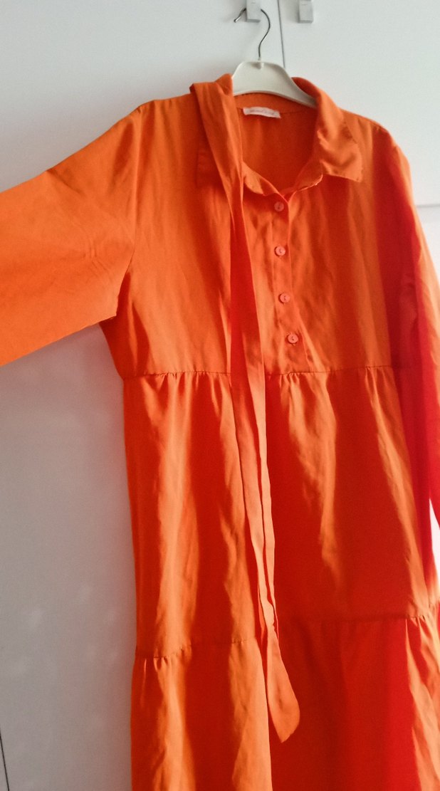 Diger Turuncu Uzun Keten Elbise - Görsel 4