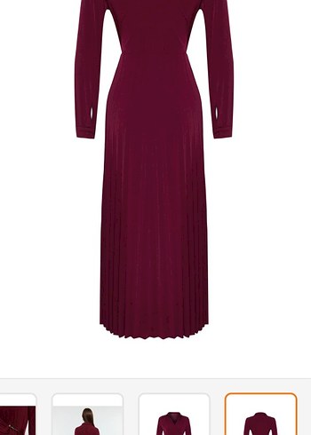 Bordo Piliseli Uzun Kadın Elbise - Görsel 7