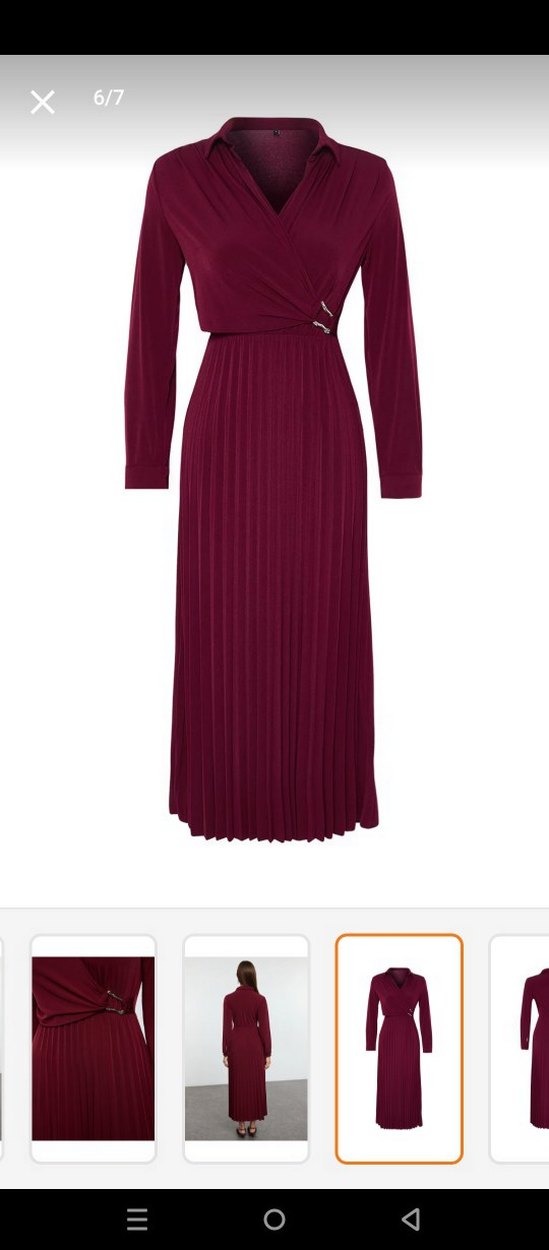 Bordo Piliseli Uzun Kadın Elbise - Görsel 4