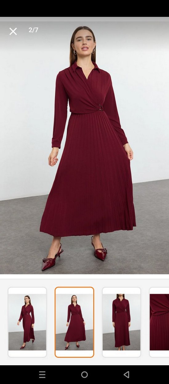 Bordo Piliseli Uzun Kadın Elbise - Görsel 2