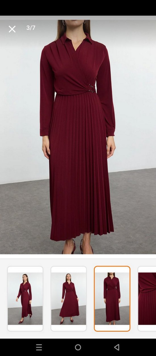 Bordo Piliseli Uzun Kadın Elbise - Görsel 3