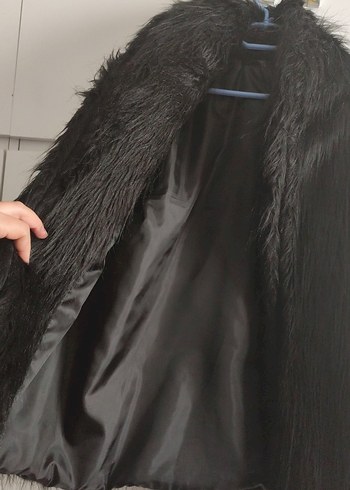 Siyah Kadın Midi Suni Kürk Ceket - Görsel 3