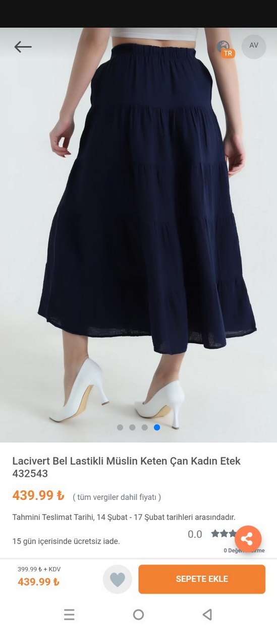 Lacivert Bel Lastikli Müslin Keten Uzun Etek - Görsel 2