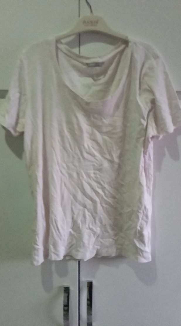 Beyaz Keten Kadın Kısa Kollu Tişört - Görsel 2