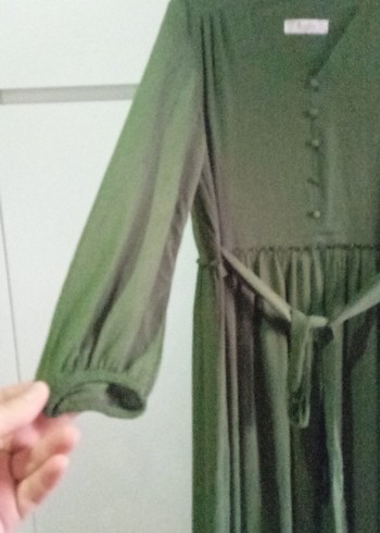 Düğmeli, Bol Kesim, Uzun Keten Elbise - Görsel 5