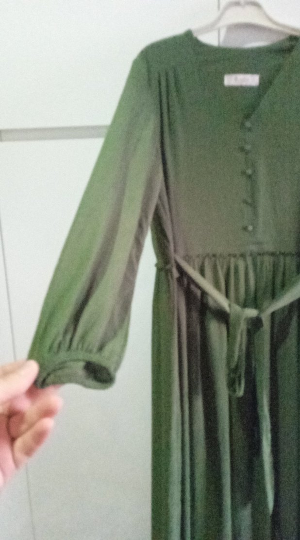 Düğmeli, Bol Kesim, Uzun Keten Elbise - Görsel 5