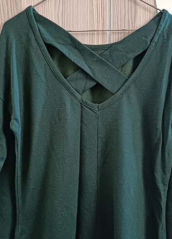 Sweatshirt, koyu yeşil, arkası detaylı, uzun