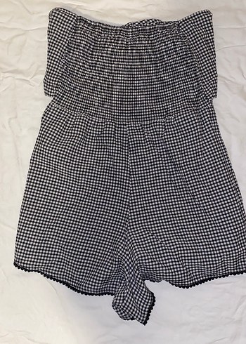 Siyah Kareli Straplez Mini Tulum - Görsel 3