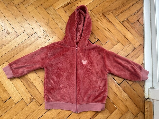 Pembe polar kapşonlü üst