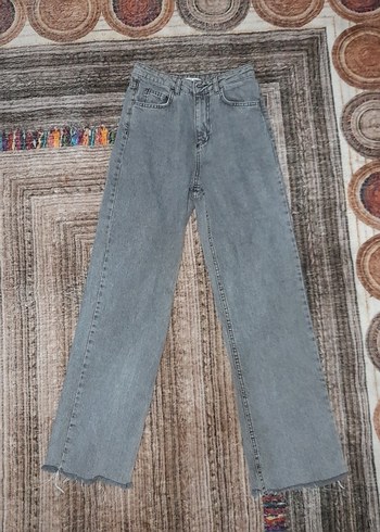 Gri Regular Fit Bağlama Desenli Kadın Kot Pantolon
