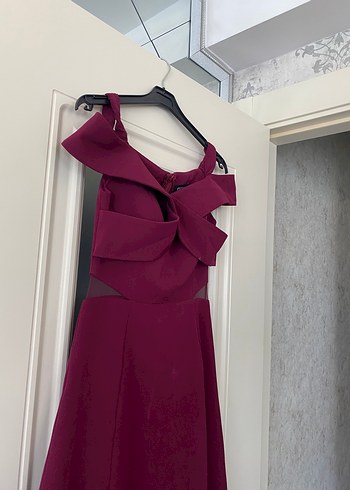 Abiye Bordo Drapeli Strappy Midi Abiye Elbise