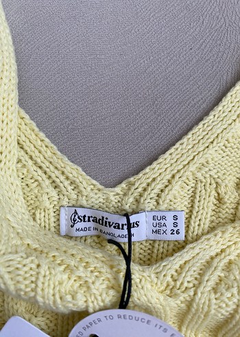 Stradivarius Sarı V Yaka Kısa Örgü askılı crop
