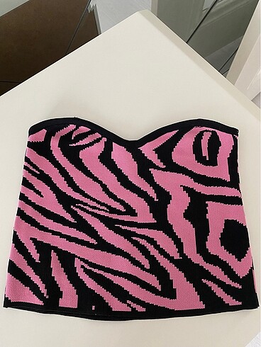 Pembe siyah zebra desenli triko büstiyer