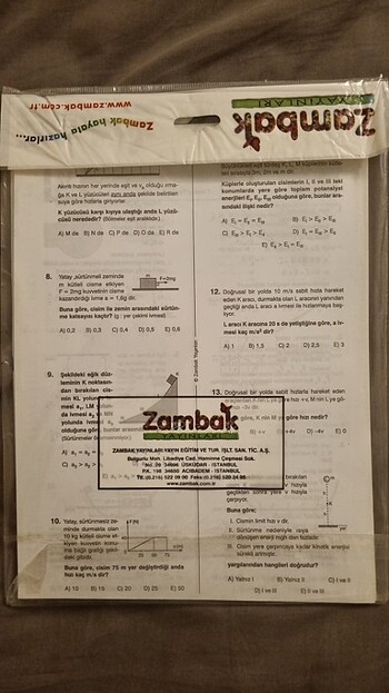  Zambak yayınları 10.sınıf fizik konu testleri