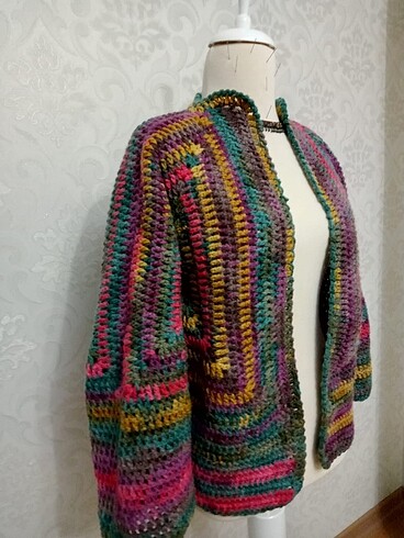 American Retro Renkli el örgüsü retro hırka