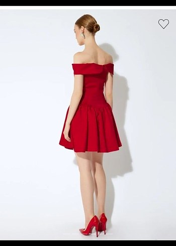 Kırmızı Saten Straplez Mini Abiye Elbise - Görsel 5