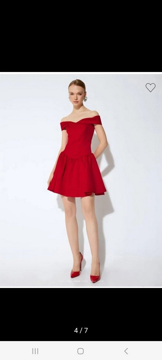 Kırmızı Saten Straplez Mini Abiye Elbise - Görsel 4