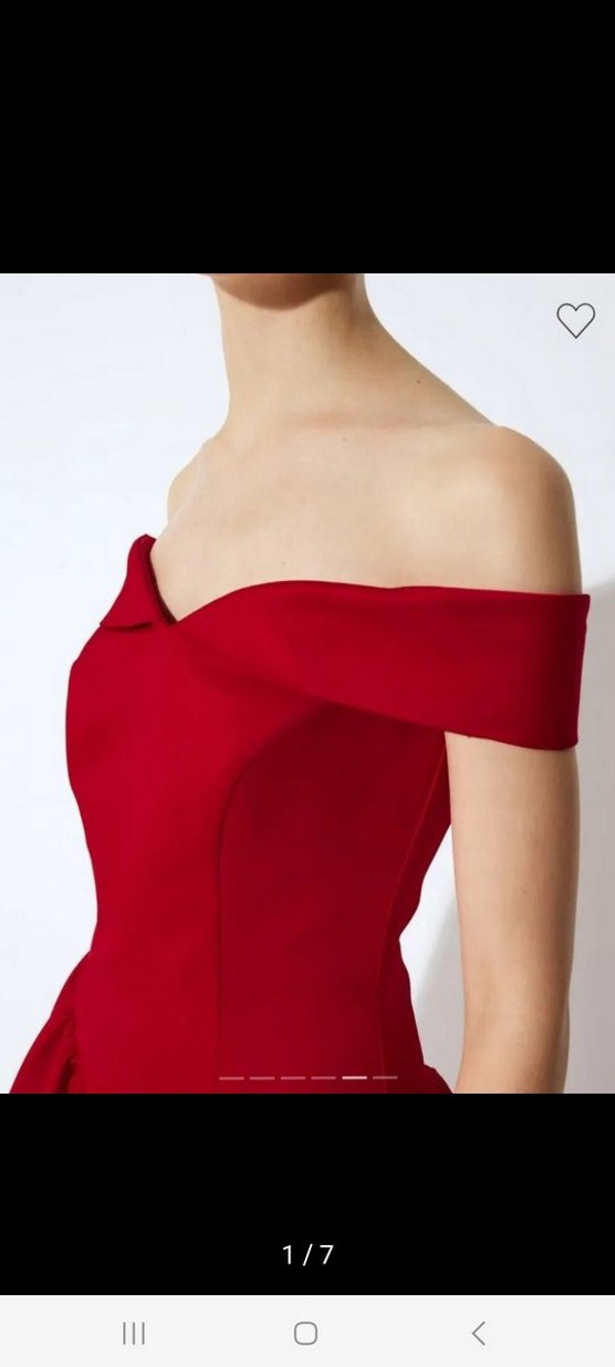 Kırmızı Saten Straplez Mini Abiye Elbise - Görsel 2